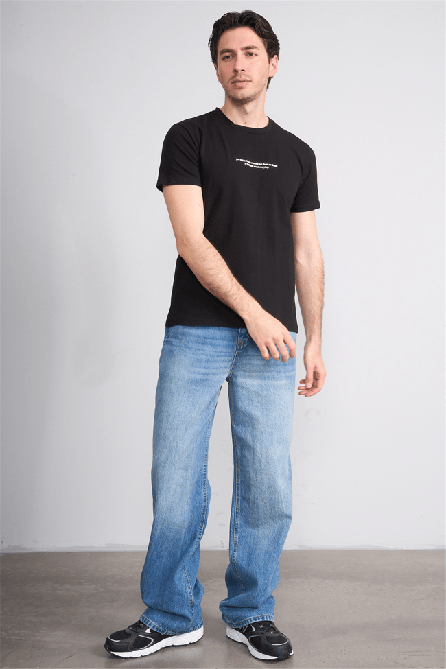 Çetinkaya Mentality 4830 Bisiklet Yaka Regular Baskılı T-shirt Siyah