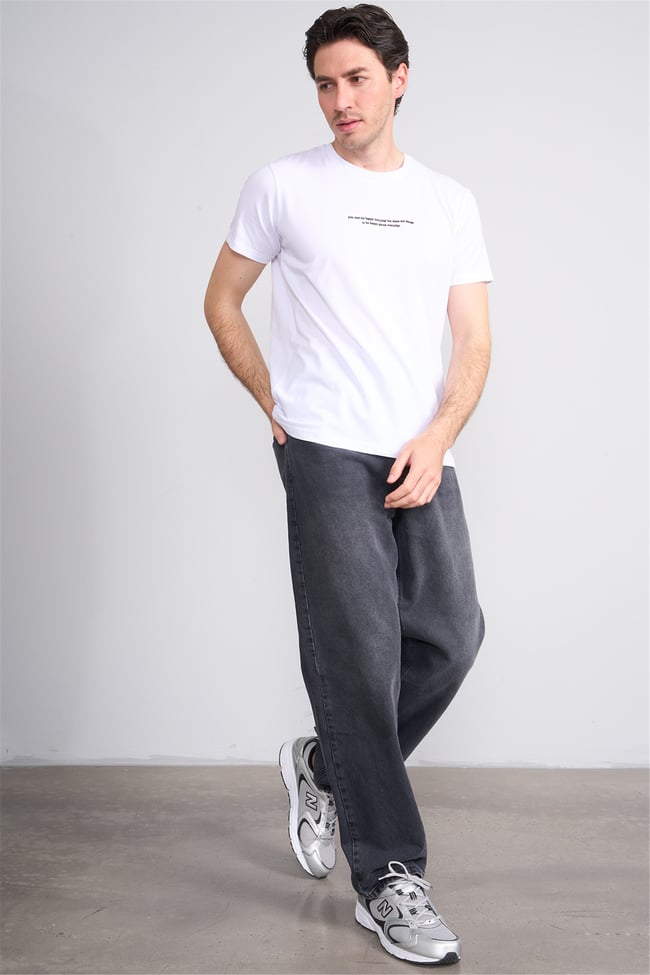 Çetinkaya Mentality 4830 Bisiklet Yaka Regular Baskılı T-shirt Beyaz