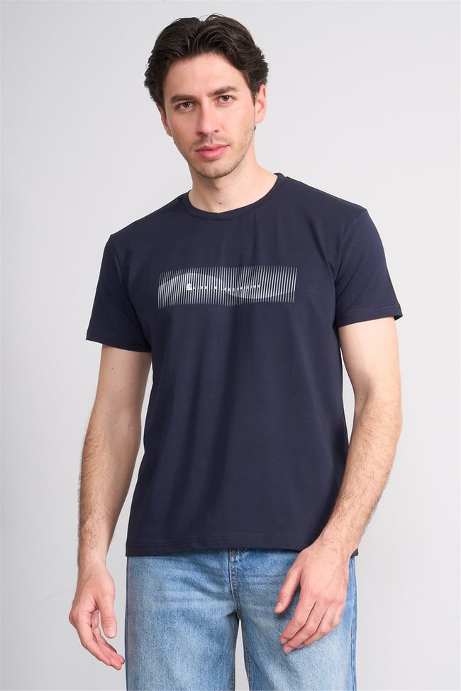 Çetinkaya Mentality 4842 Bisiklet Yaka Regular Baskılı T-shirt Lacivert