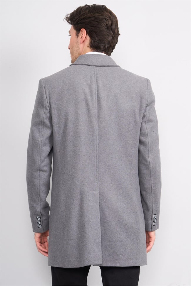 Çetinkaya Mentality 7849 Erkek Mono Yaka Regular Kaşe Kaban Orta Gri