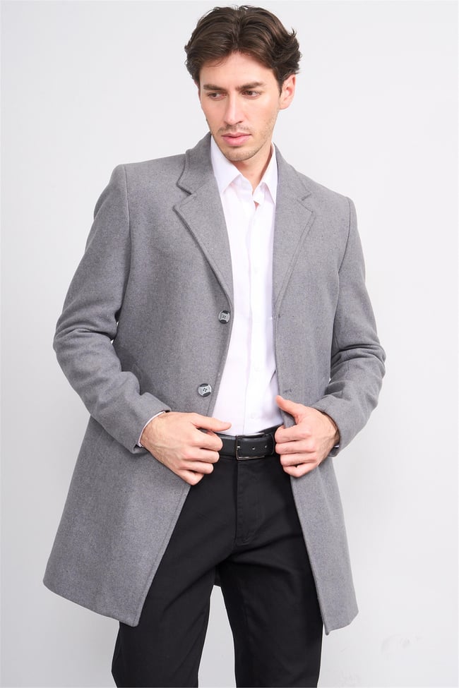 Çetinkaya Mentality 7849 Erkek Mono Yaka Regular Kaşe Kaban Orta Gri