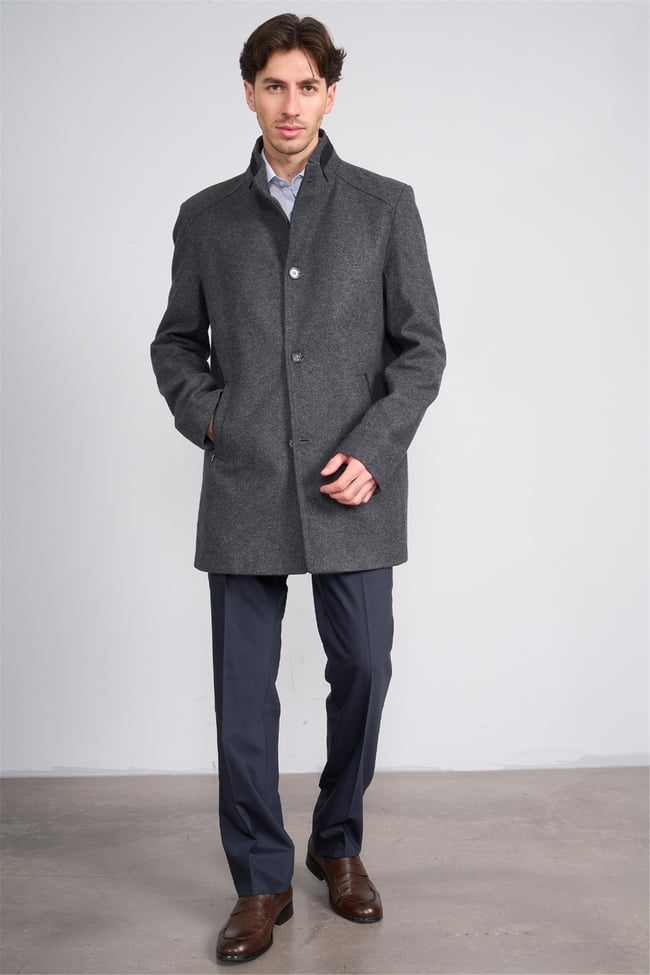 Çetinkaya Mentality 7850 Erkek Dik Yaka Regular Kaşe Kaban Antrasit