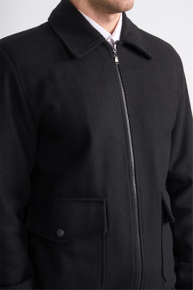 Çetinkaya Mentality 7988 Erkek Yaka Fermuarlı Kaşe Kaban Siyah