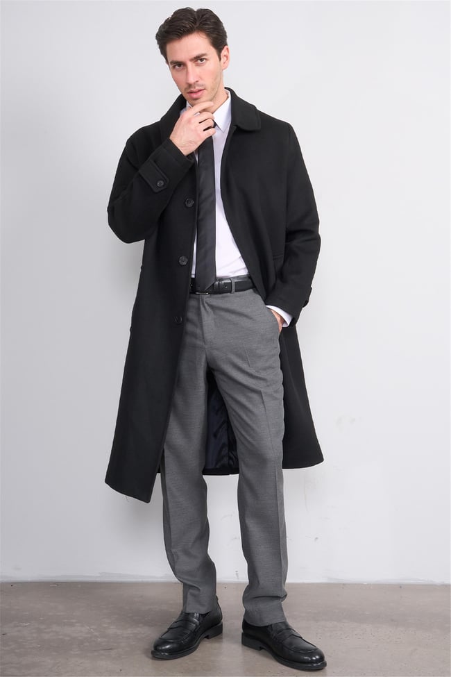 Çetinkaya Mentality 8255 Erkek Gömlek Yaka Kaşe Kaban Siyah