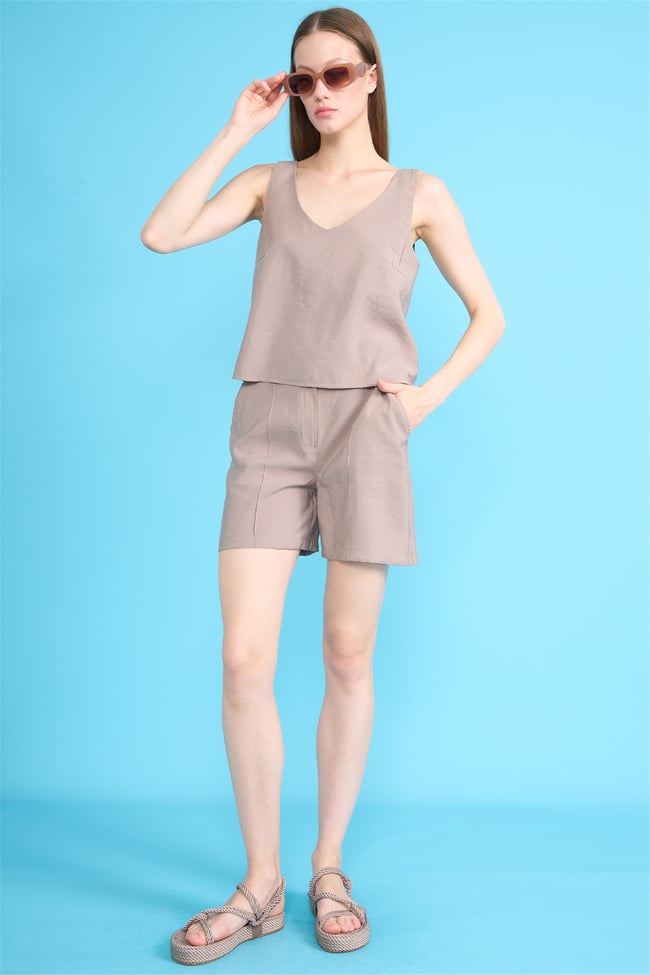 Chester Polo 1619 Kadın V Yaka Askılı Slimfit Bluz Duman