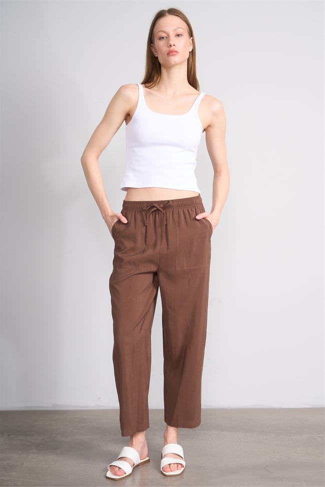 Chester Polo 7009 Bayan Geniş Paça Modal Pantolon Kahve