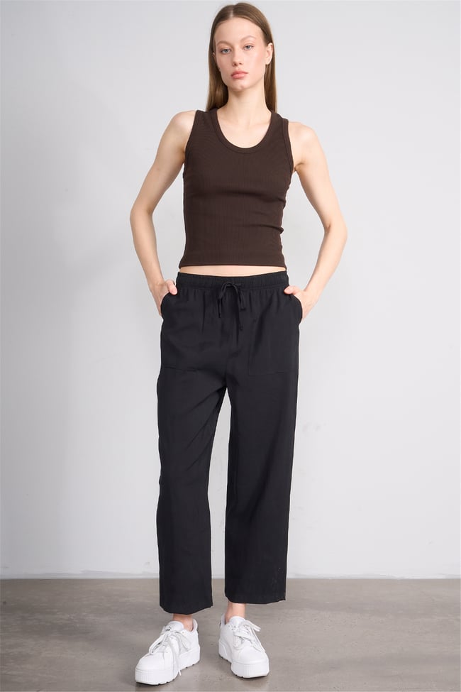 Chester Polo 7009 Bayan Geniş Paça Modal Pantolon Siyah