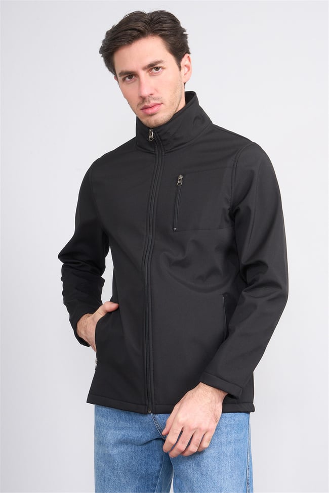 Chester Polo 7500 Erkek Dik Yaka Softshell Mont Siyah