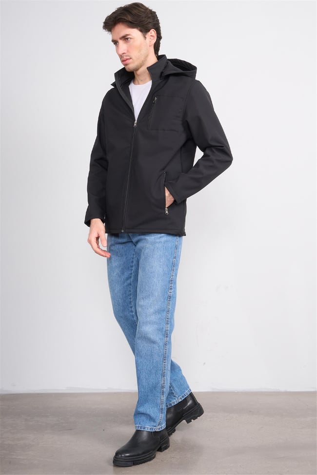 Chester Polo 7511 Erkek Kapüşonlu Softshell Mont Siyah