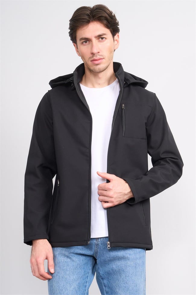 Chester Polo 7511 Erkek Kapüşonlu Softshell Mont Siyah