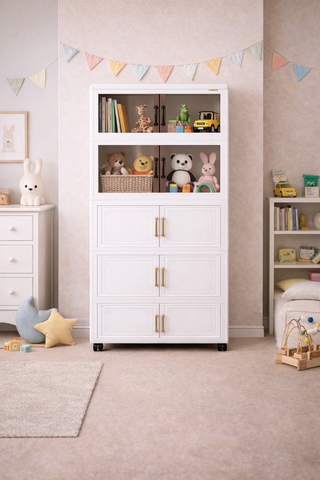 Çok Katlı Tekerlekli Modüler Saklama Dolabı | Şeffaf Kapaklı Çok Amaçlı Düzenleyici Beyaz