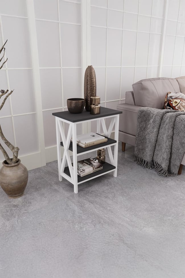 Deconode Classy Yan Sehpa Beyaz-Antrasit DN1048BA