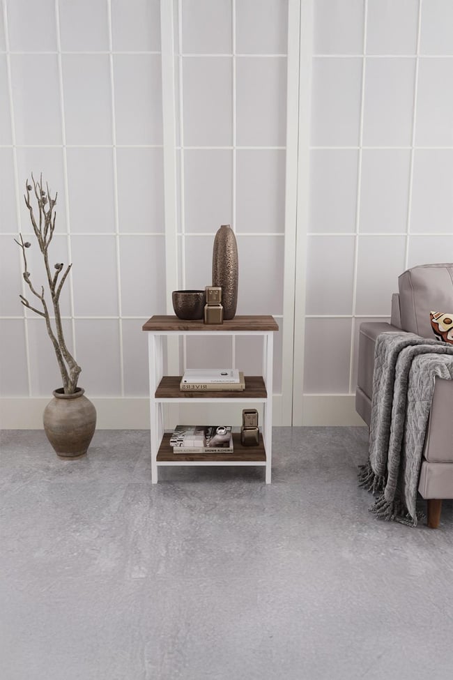 Deconode Classy Yan Sehpa Beyaz-Kahverengi DN1048BK