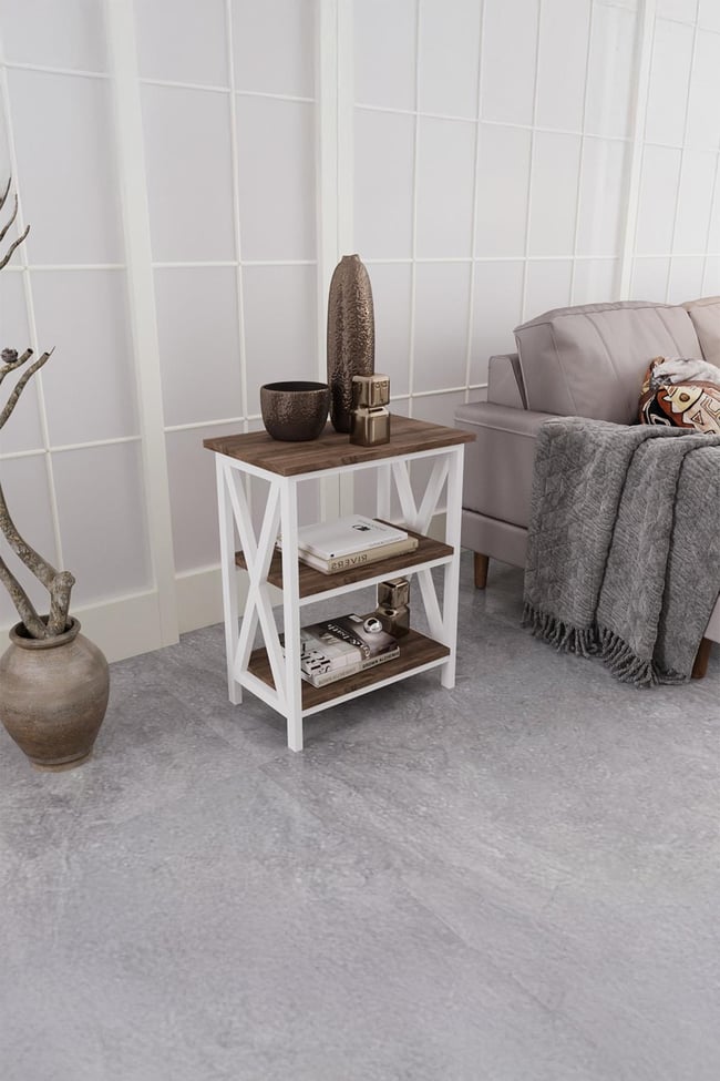 Deconode Classy Yan Sehpa Beyaz-Kahverengi DN1048BK
