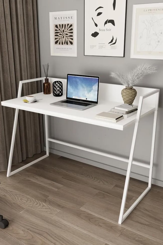 Deconode Diago Raflı Çalışma Masası Beyaz-Beyaz DN1159BB