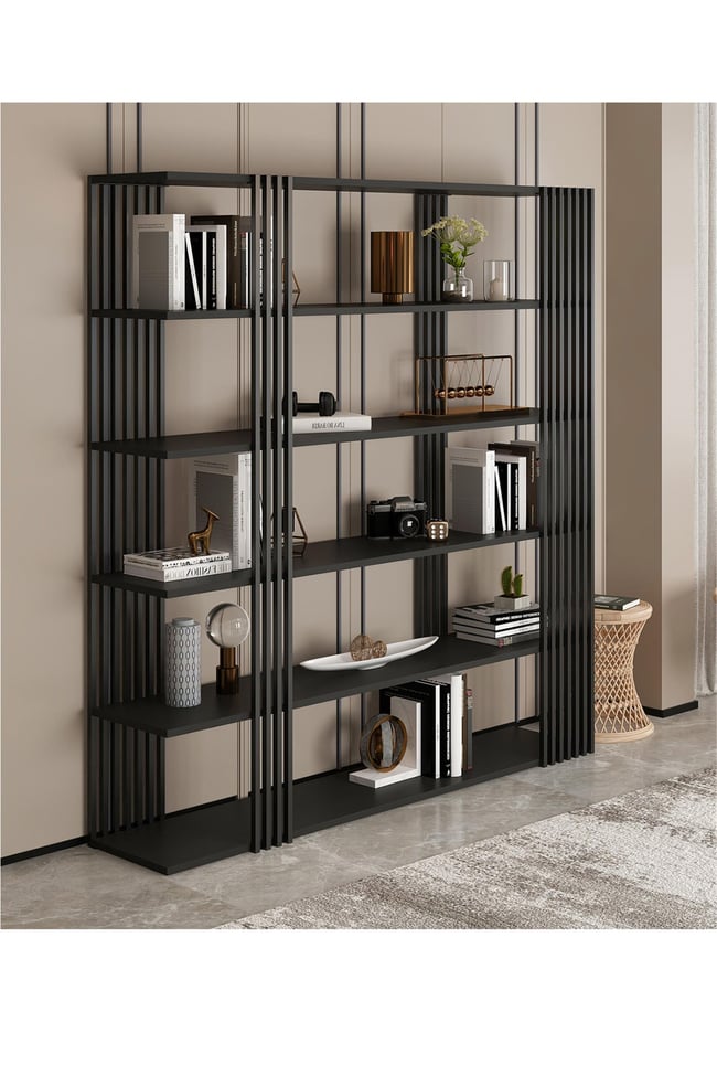 Deconode Luxery Kitaplık Siyah Antrasit DN1020S