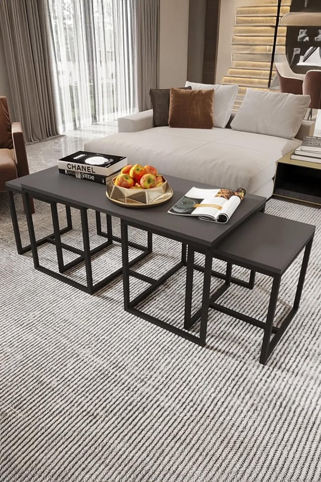 Deconode Nest 2+1 Sehpa Seti Siyah-Antrasit DN1160SA