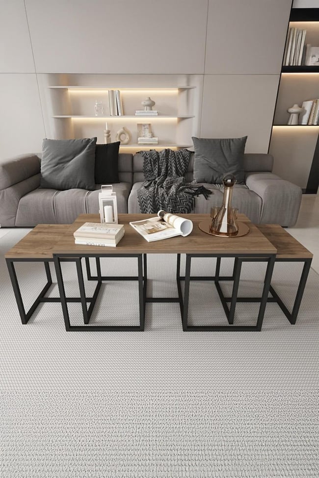 Deconode Nest 2+1 Sehpa Seti Siyah-Kahverengi DN1160SK