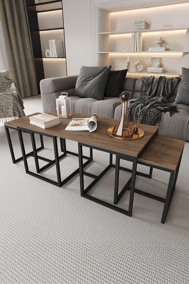 Deconode Nest 2+1 Sehpa Seti Siyah-Kahverengi DN1160SK