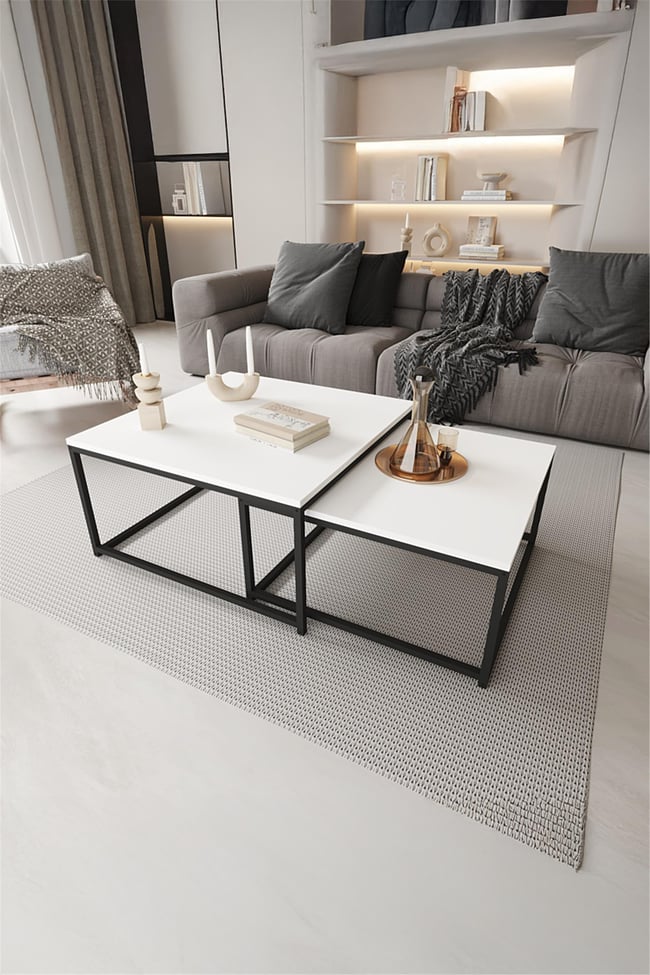 Deconode Prestige 2li Orta Sehpa Seti Siyah- Beyaz DN1116SB