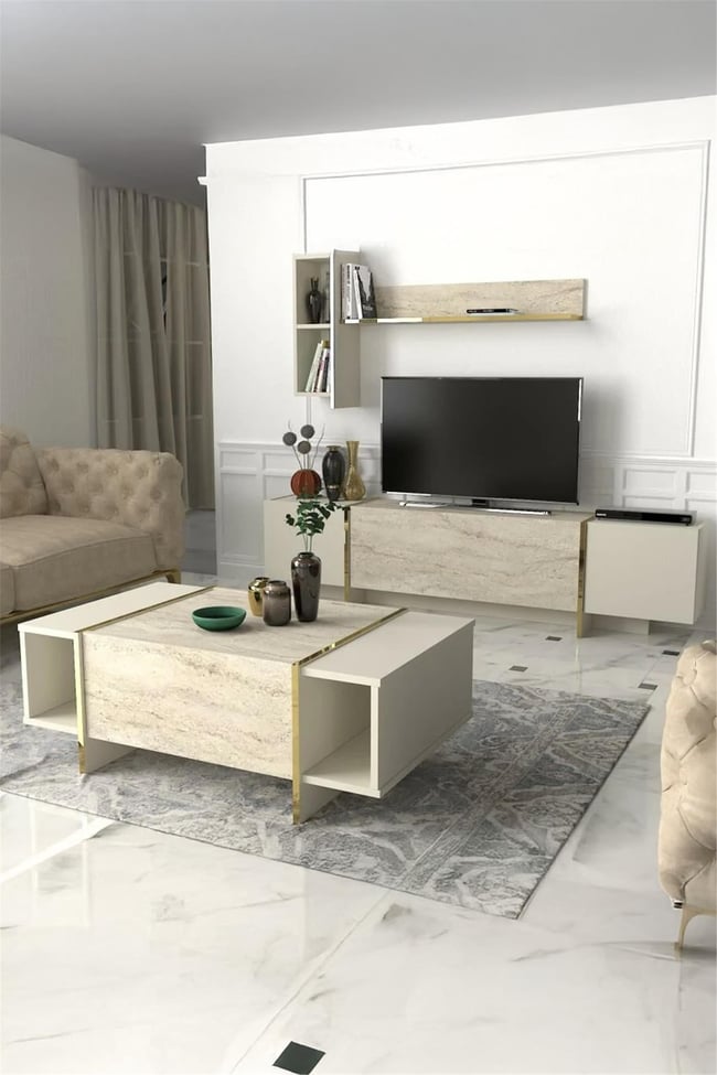 Dekorister Exclusive Veyron Orta Sehpa Kumtaşı-Traverten