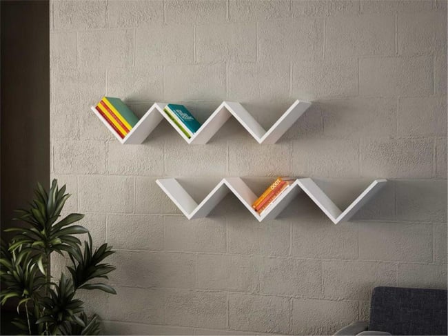 Dekorister Zig Zag Duvar Rafı Beyaz