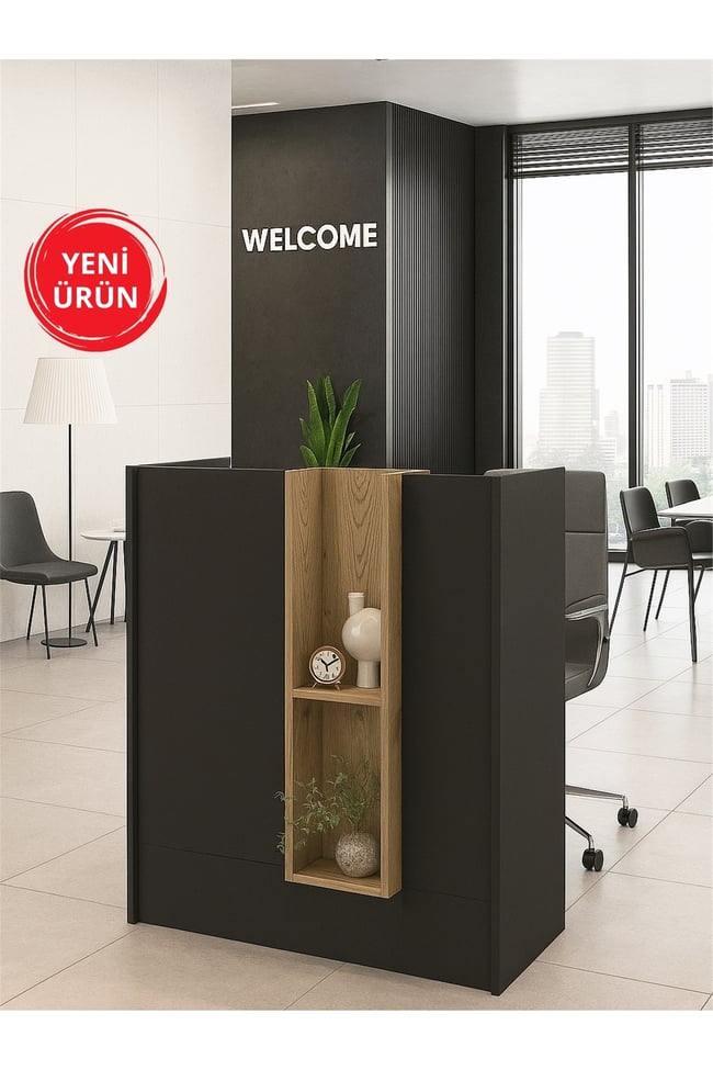 Dorpek Bonveno Karşılama Bankosu 110 cm Kasa Resepsiyon Masası Ofis Bankosu Antrasit - Sepet