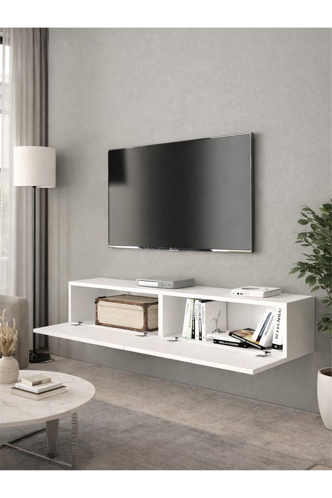 Dorpek Jorah Tv Sehpası 135 Cm Beyaz - Duvara Monte – Dayanıklı & Modern Tasarım - Kolay Montaj Kurulum