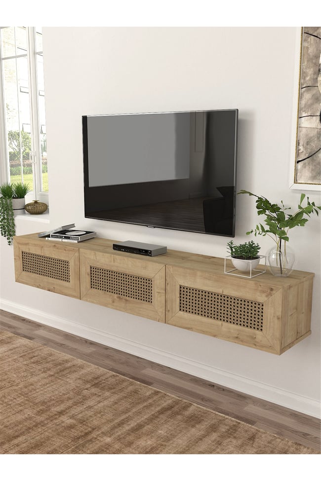 Dorpek Samuel TV Sehpası 180 cm – Duvara Monte, Safir-Hazeran Renk - Duvar Monteli Geniş TV Ünitesi