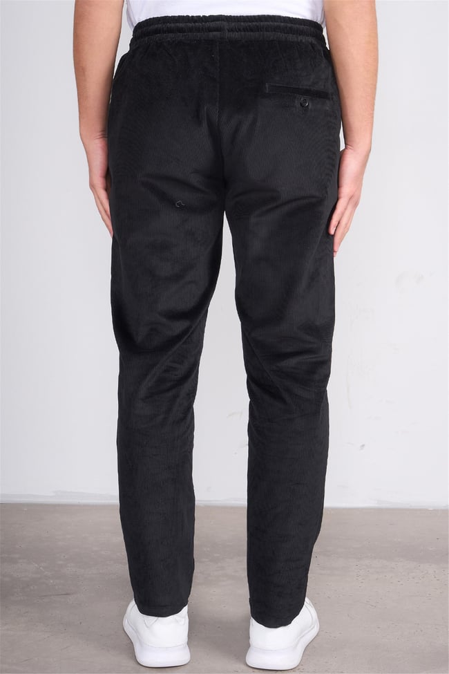 Erpant Normal Kalıp Siyah Jogger Kadife Pantolon