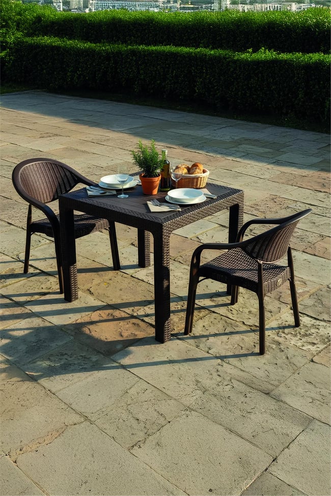 Evdemo Bamboo 2 Kişilik Rattan Masa Sandalye Takımı Kahve