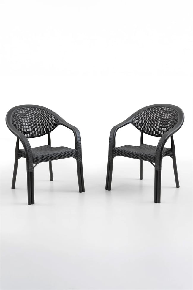 Evdemo Bamboo 2 Kişilik Rattan Masa Sandalye Takımı Siyah