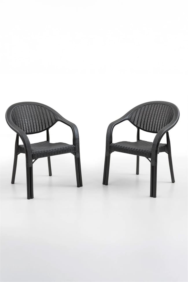 Evdemo Bamboo 2li Rattan Sandalye Siyah