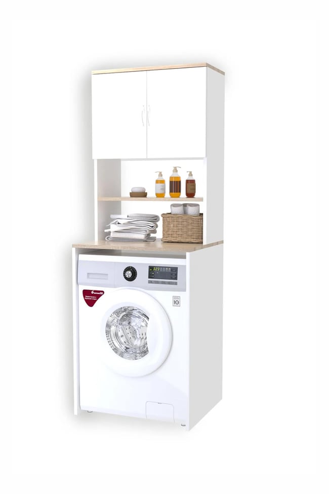 Evdemo Çamaşır Makinesi Üstü Banyo Dolabı Rafı Beyaz
