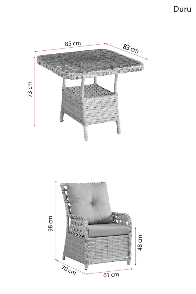 Evdemo Duru 4 Kişilik Rattan Bahçe Balkon Mutfak Masa Takımı Antrasit