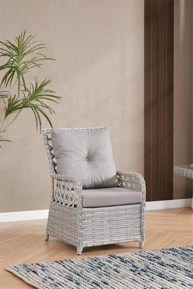 Evdemo Duru 4 Kişilik Rattan Bahçe Balkon Mutfak Masa Takımı Gri