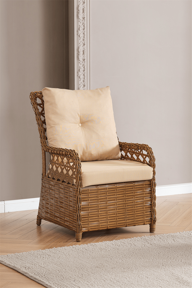 Evdemo Duru 4 Kişilik Rattan Bahçe Balkon Mutfak Masa Takımı Kahve