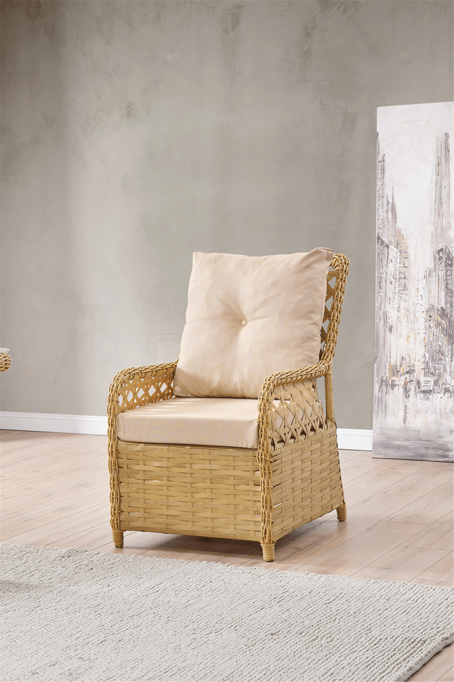 Evdemo Duru 4 Kişilik Rattan Bahçe Balkon Mutfak Masa Takımı Cappuccino