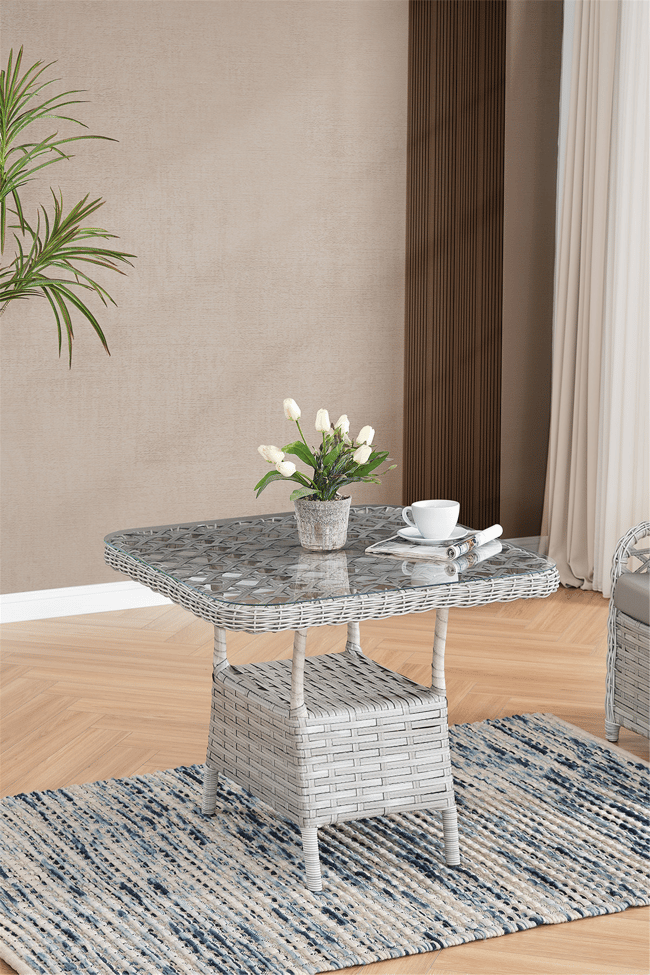 Evdemo Duru 4 Kişilik Rattan Bahçe Balkon Mutfak Masa Takımı Gri