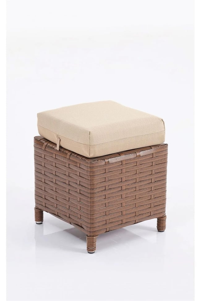 Evdemo Eren Rattan Puflu Bahçe Balkon Takımı 3+1+1 Kahve