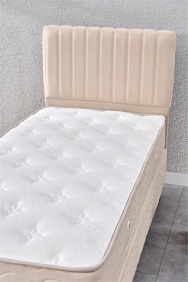 Evdemo Ezgi Tek Kişilik Baza Başlık Yatak Seti Krem 90*190
