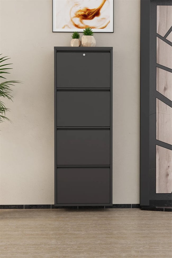 Evdemo Kilitli 4 Kapaklı Metal Ayakkabılık Antrasit