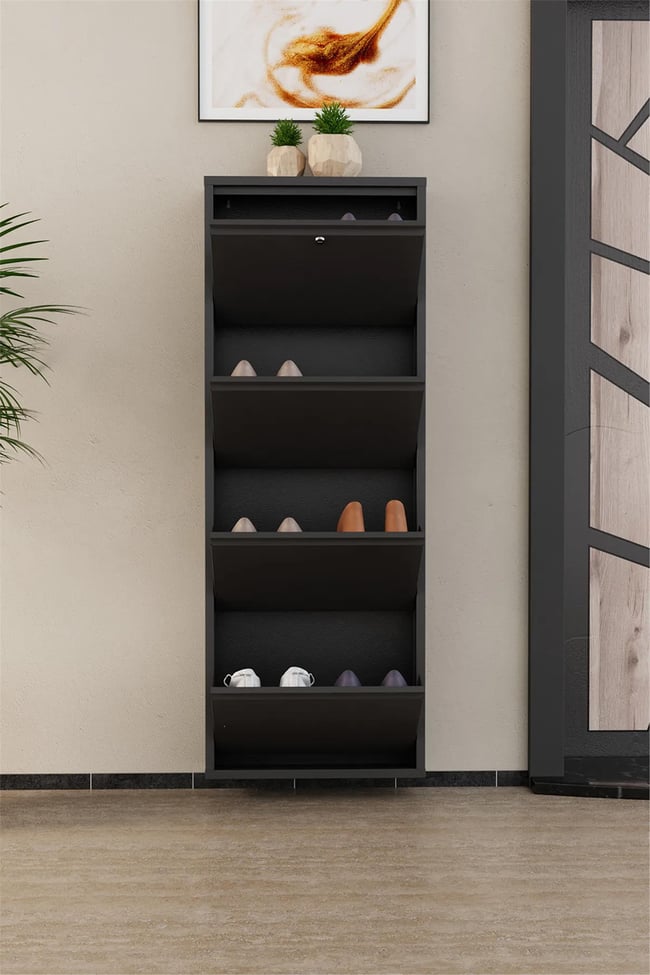 Evdemo Kilitli 4 Kapaklı Metal Ayakkabılık Antrasit