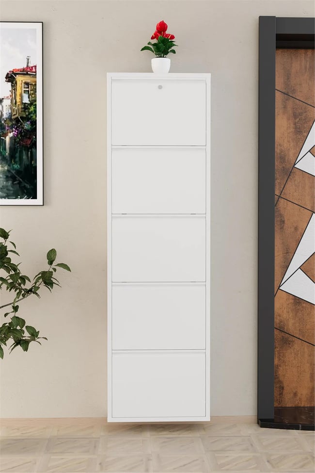 Evdemo Kilitli 5 Kapaklı Metal Ayakkabılık Beyaz