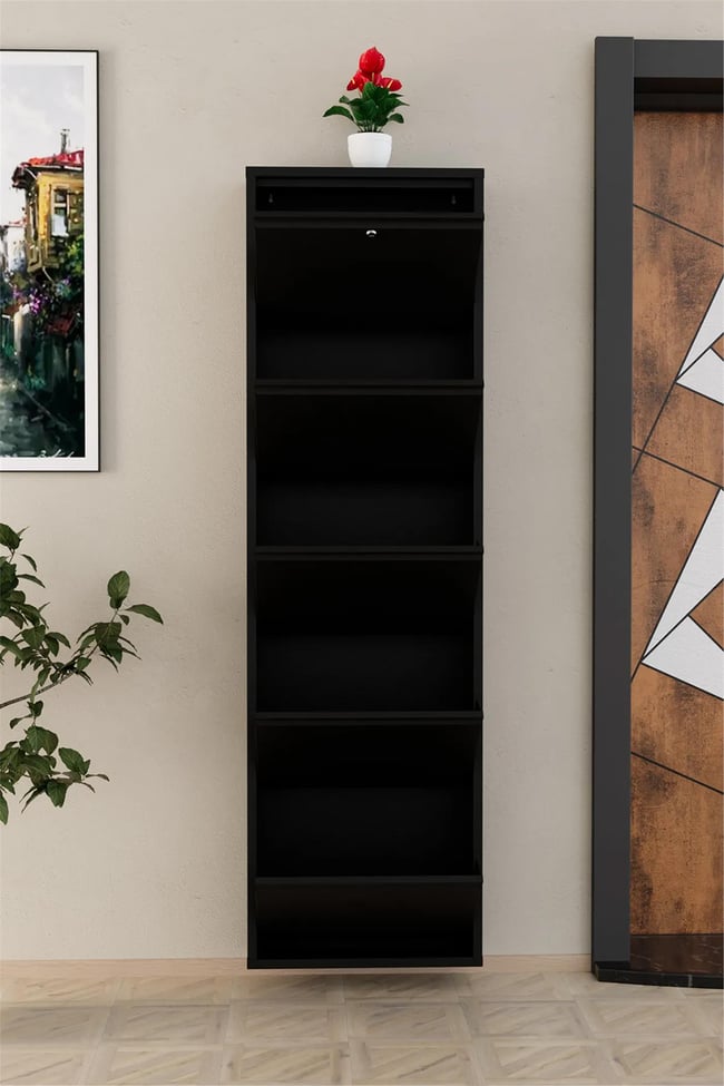 Evdemo Kilitli 5 Kapaklı Metal Ayakkabılık Siyah