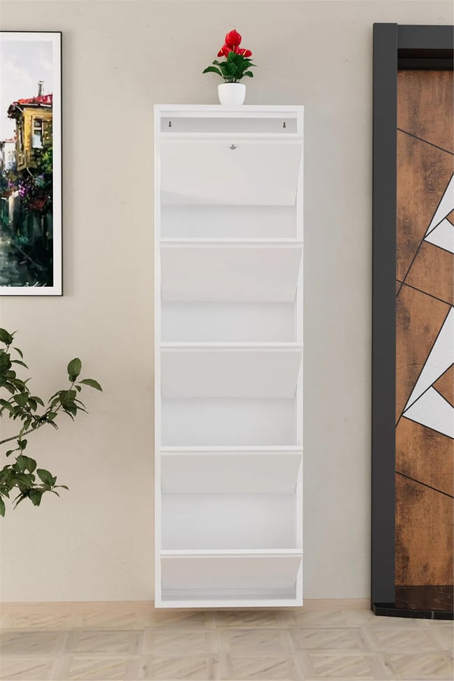 Evdemo Kilitli 5 Kapaklı Metal Ayakkabılık Beyaz