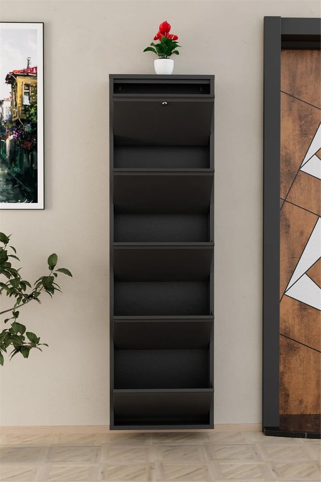 Evdemo Kilitli 5 Kapaklı Metal Ayakkabılık Antrasit