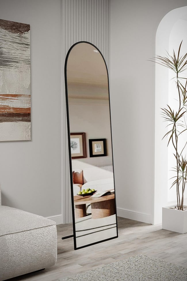 Evdemo Pamir Siyah Metal Çerçeveli Ayaklı Oval Boy Aynası 180x50 Cm