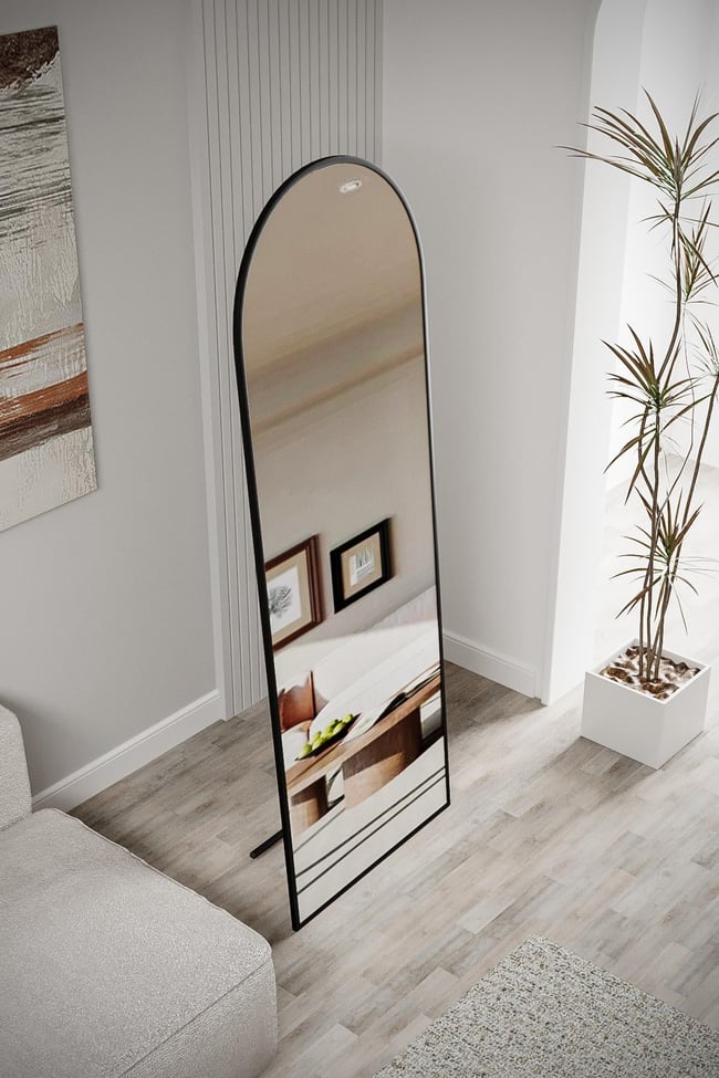 Evdemo Pamir Siyah Metal Çerçeveli Ayaklı Oval Boy Aynası 180x60 Cm
