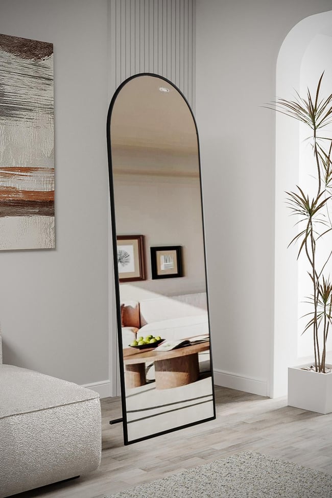 Evdemo Pamir Siyah Metal Çerçeveli Ayaklı Oval Boy Aynası 180x60 Cm
